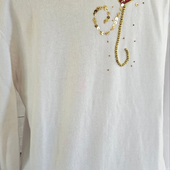 Vintage Terazzo Beaded and Embroidered Valentine's Day Sweater in White Sz Large - Picture 9 of 12